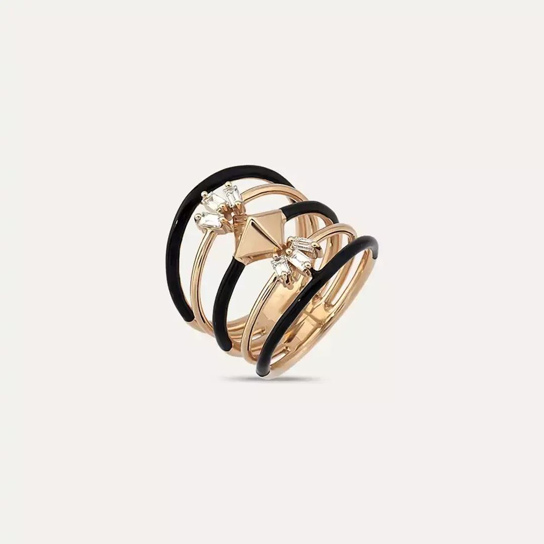 0.29 CT Pırlanta Taşlı ve Siyah Mineli Rose Altın Yüzük