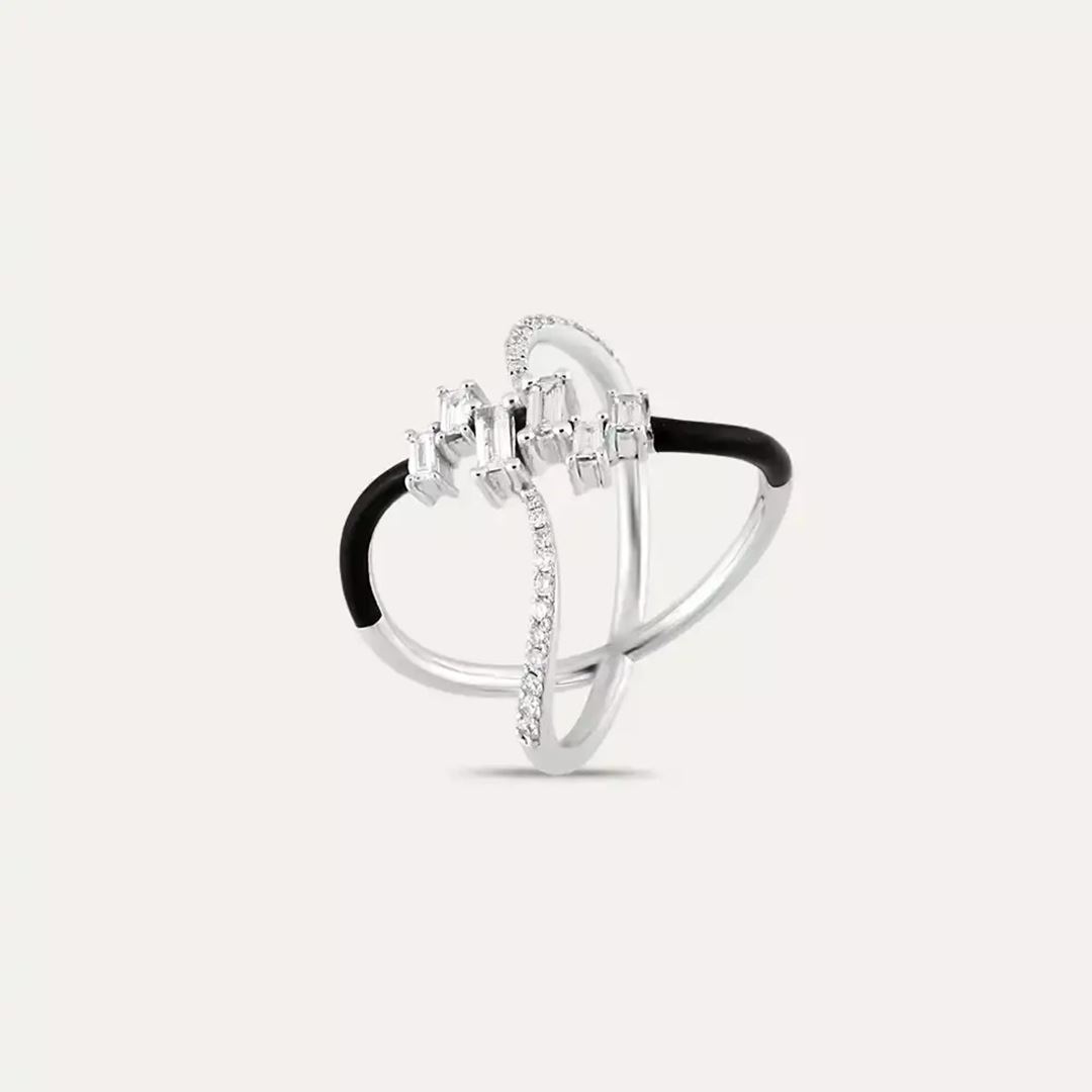 0.49 CT Pırlanta Taşlı ve Siyah Mineli Beyaz Altın Yüzük