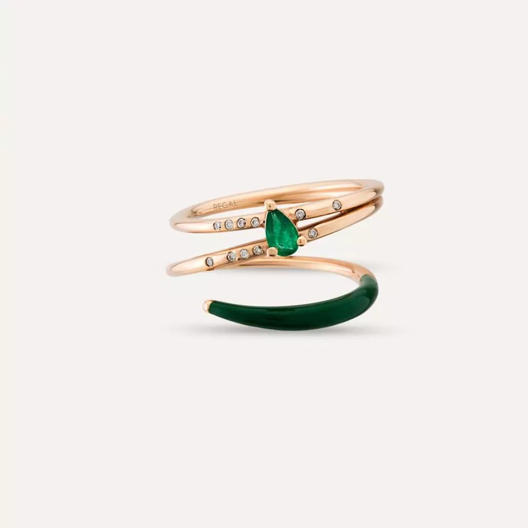 0.21 CT Zümrüt ve Pırlanta Taşlı Yeşil Mineli Yüzük