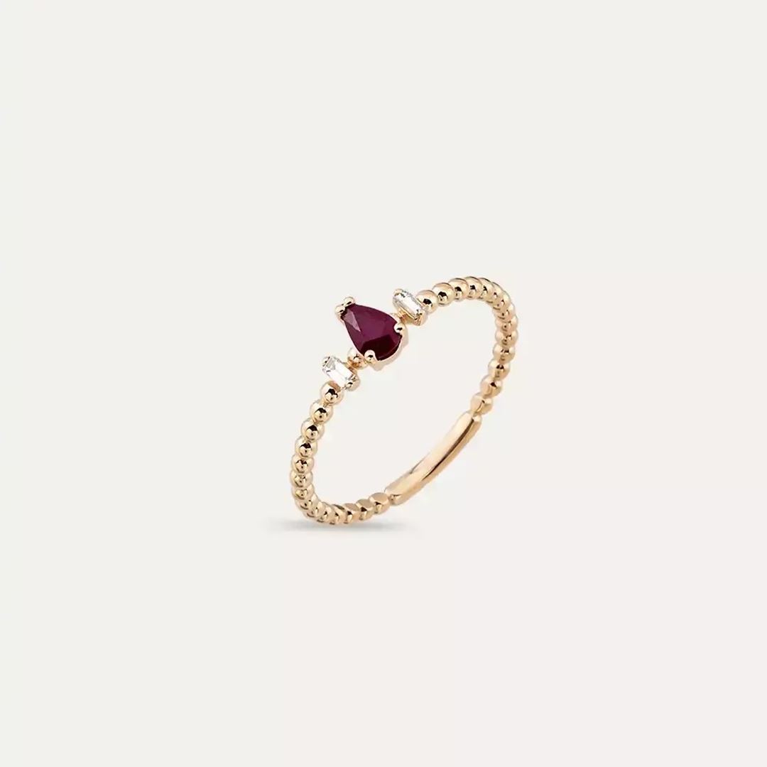 0.30 CT Yakut ve Pırlanta Taşlı Rose Altın Yüzük