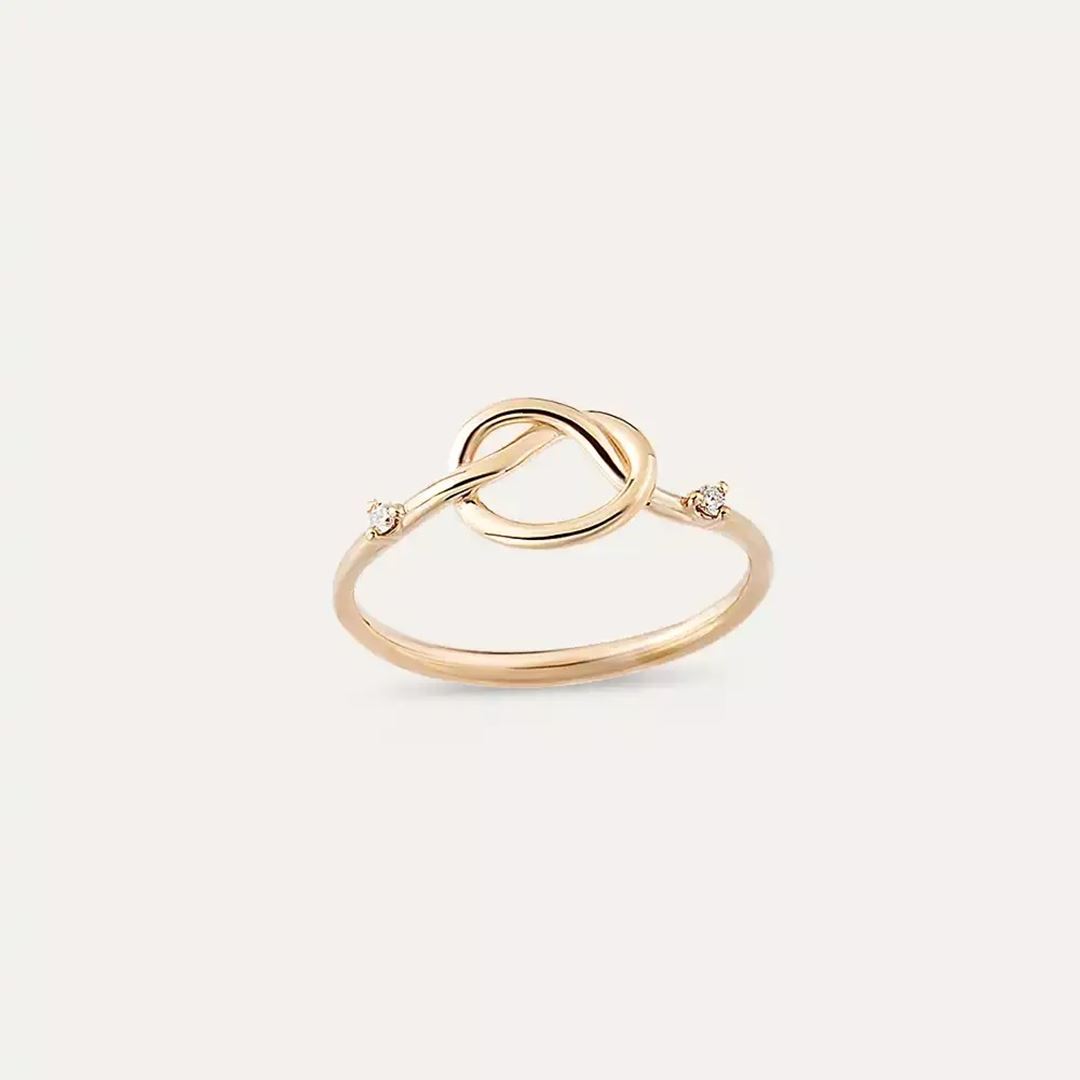 0.02 CT Düğüm Pırlanta Taşlı Rose Altın Yüzük