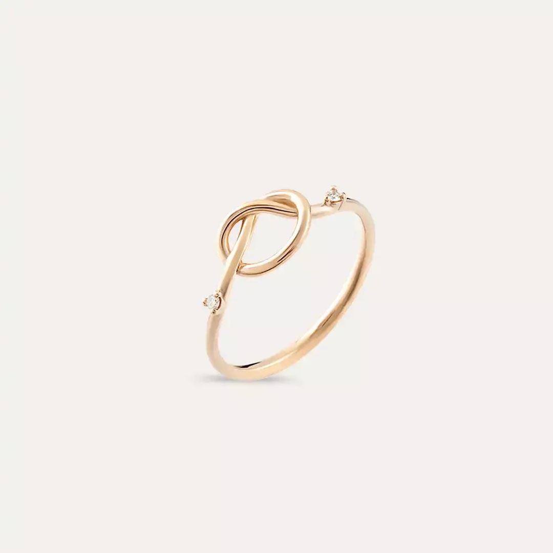 0.02 CT Düğüm Pırlanta Taşlı Rose Altın Yüzük