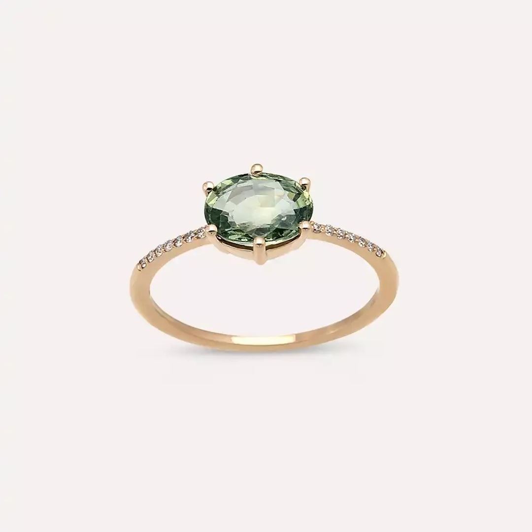 1.21 CT Green Safir ve Pırlanta Taşlı Rose Altın Yüzük