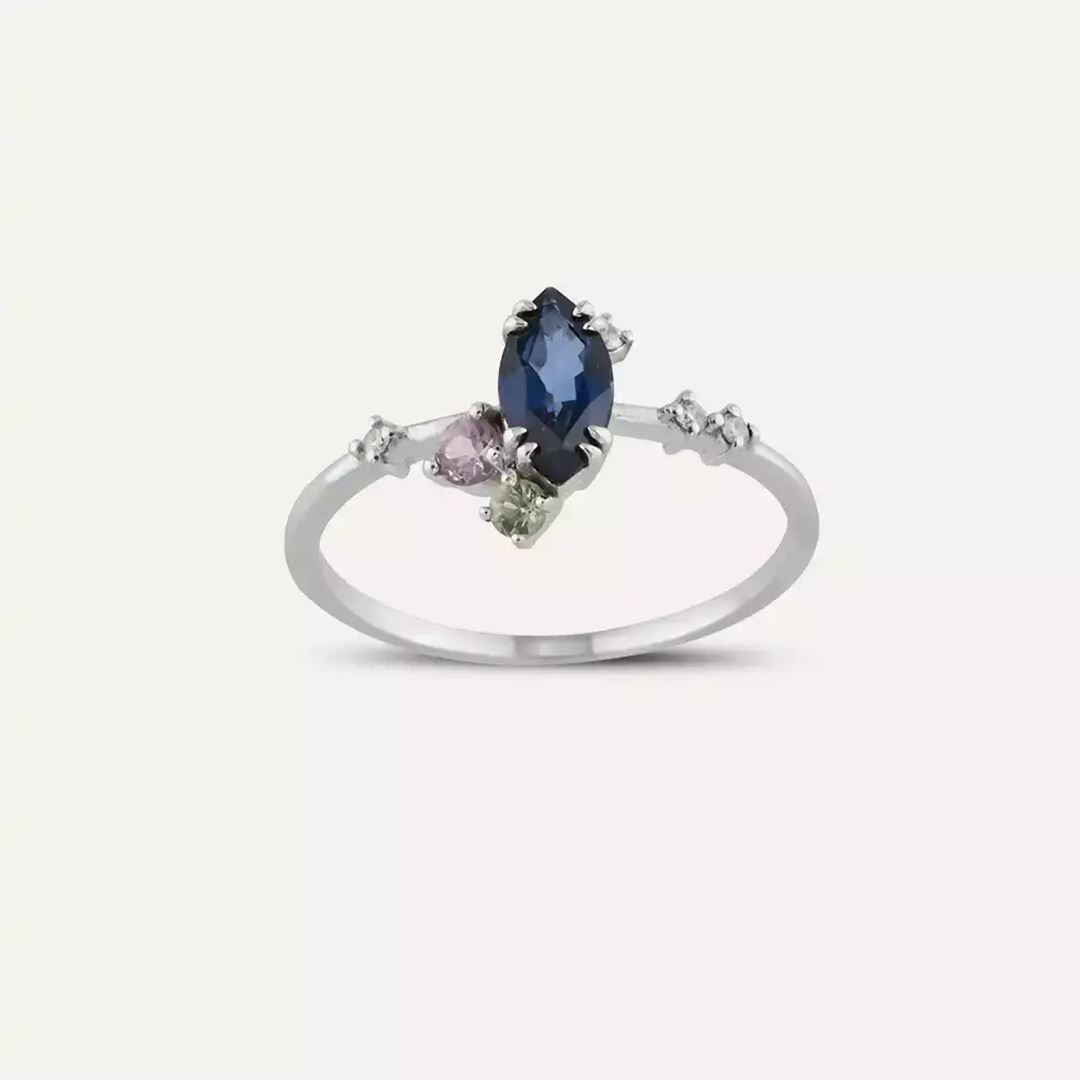 0.79 CT Yakut, Safir ve Pırlanta Taşlı Beyaz Altın Yüzük