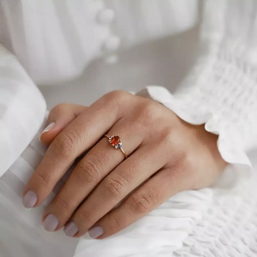 1.07 CT Multicolor Safir ve Pırlanta Taşlı Sarı Altın Yüzük