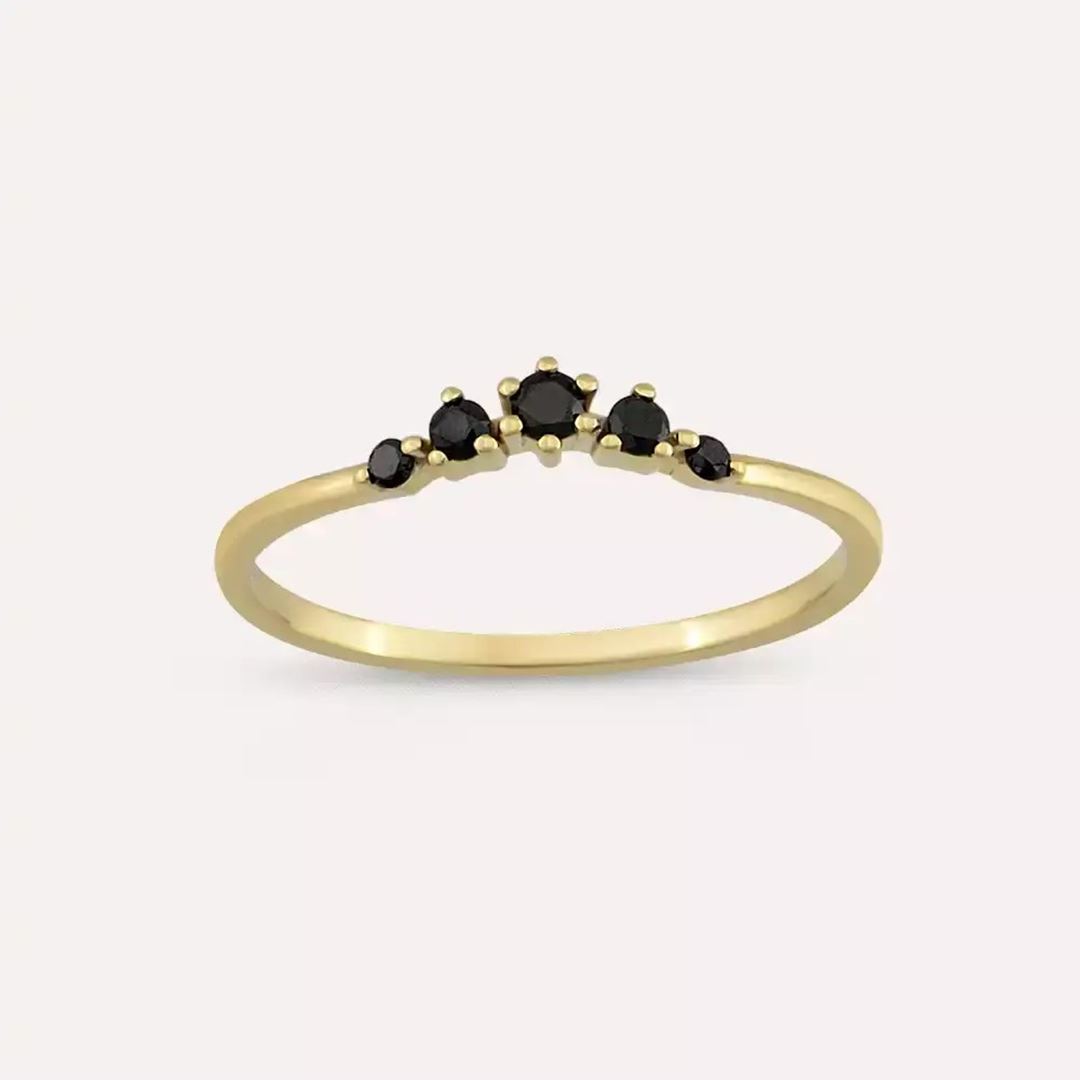 0.12 CT Siyah Pırlanta Taşlı Sarı Altın Yüzük