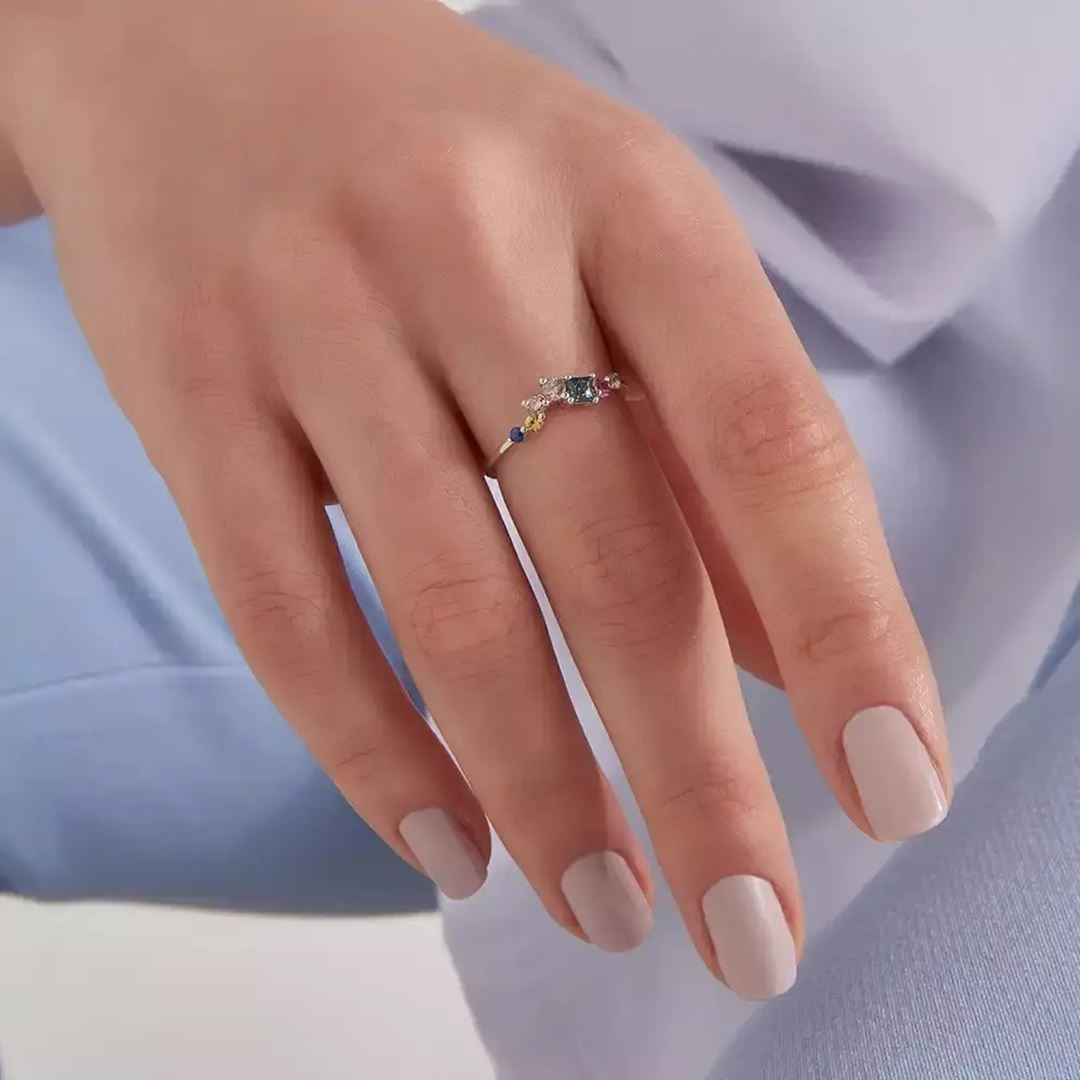 0.60 CT Multicolor Safir ve Brown Pırlanta Taşlı Beyaz Altın Yüzük