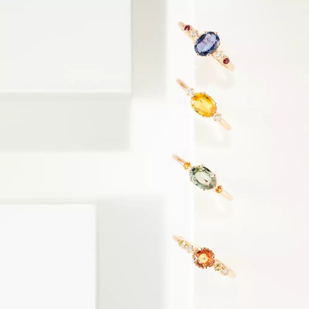 Fleshy Pırlanta ve Multicolor Safir Taşlı Rose Altın Yüzük