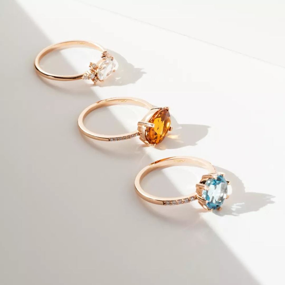 Blow Mavi Topaz ve Pırlanta Taşlı Rose Altın Yüzük