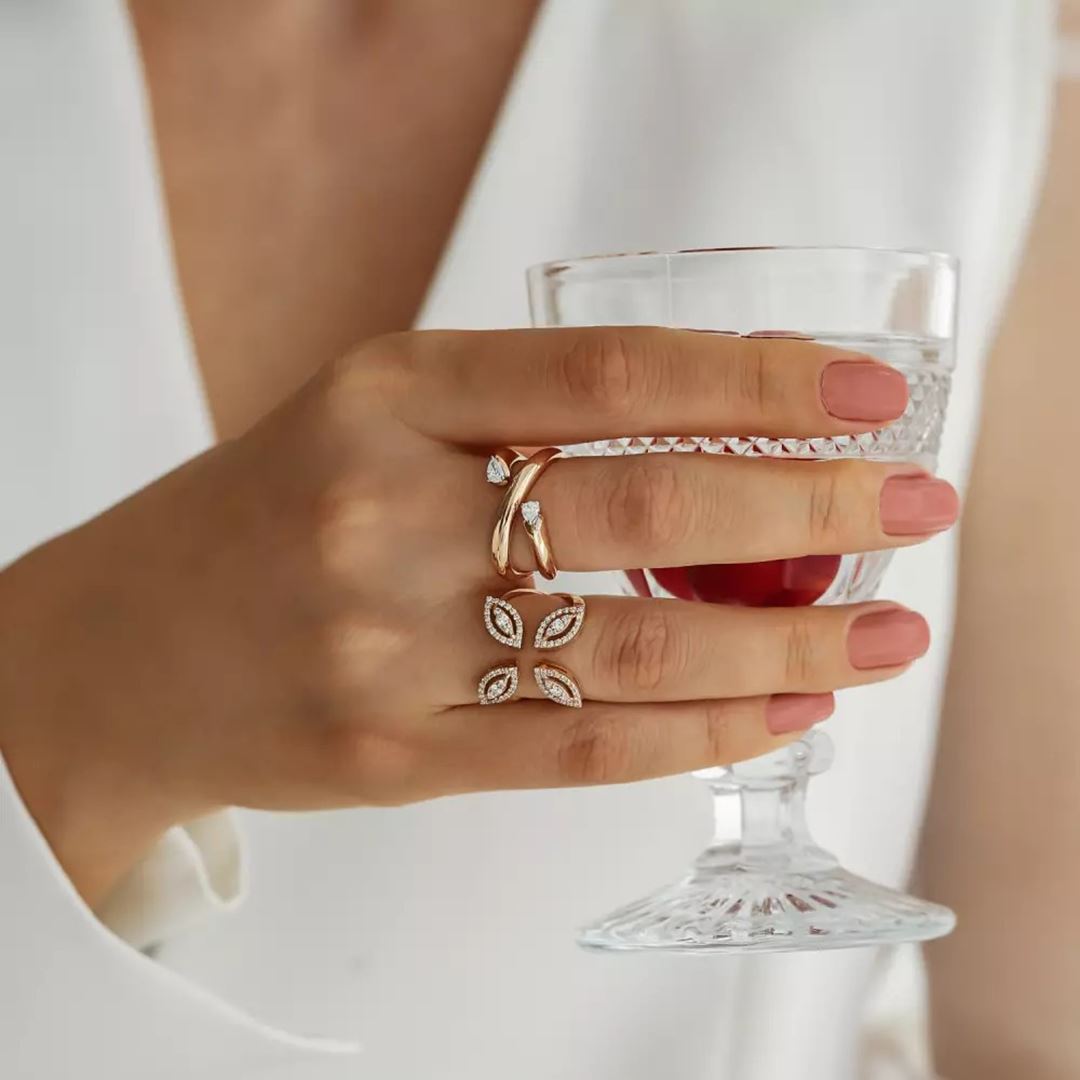 Buff Damla Kesim Pırlanta Taşlı Rose Altın Yüzük