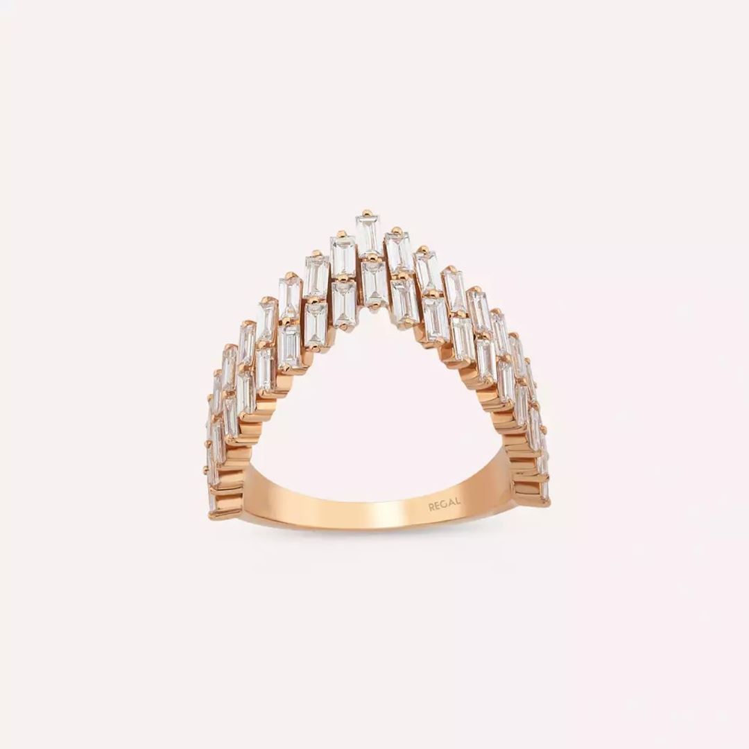 Stair Baget Kesim Pırlanta Taşlı Rose Altın Yüzük