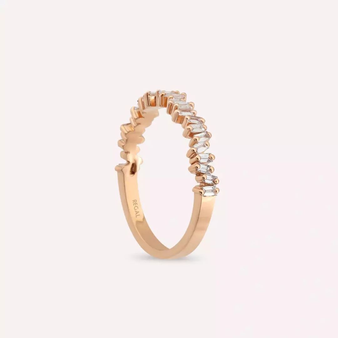 Baget Kesim Pırlanta Taşlı Rose Altın Yarımtur Yüzük