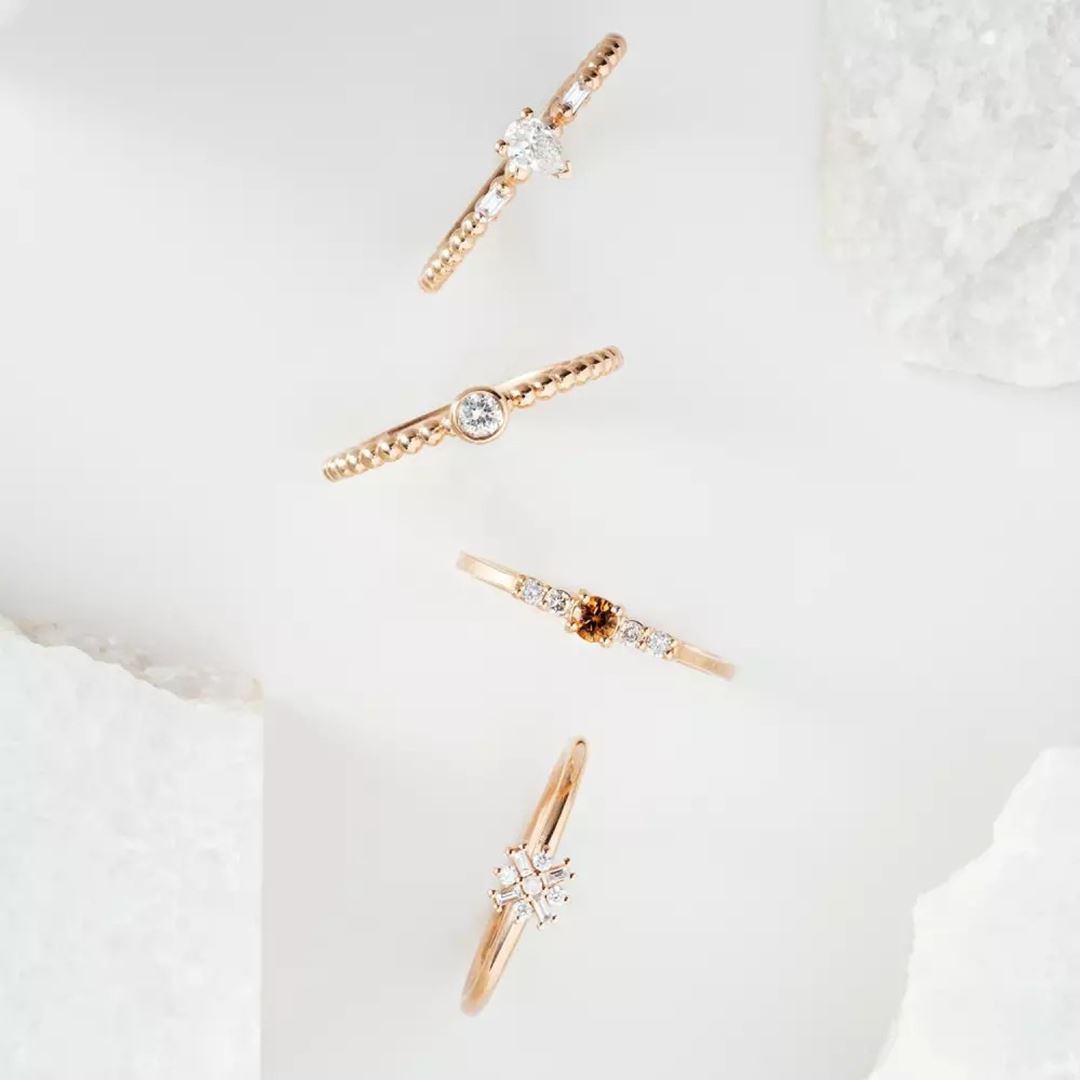 0.22 CT Baget Kesim Pırlanta Taşlı Rose Altın Yüzük