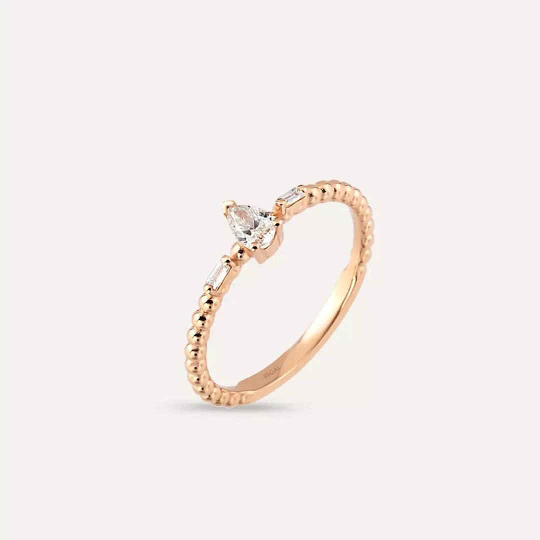 0.22 CT Baget Kesim Pırlanta Taşlı Rose Altın Yüzük