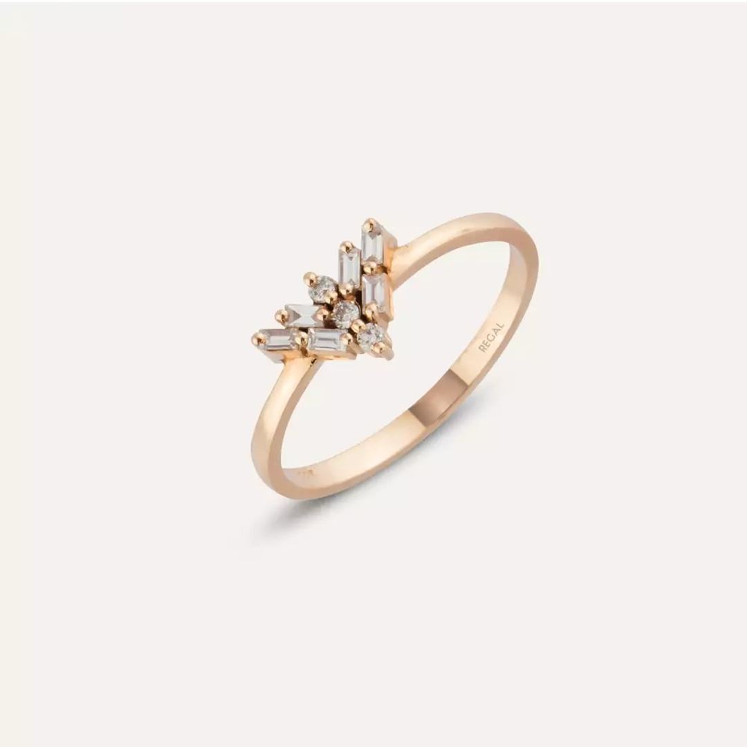 Vetra Baget Kesim Pırlanta Taşlı Rose Altın Yüzük