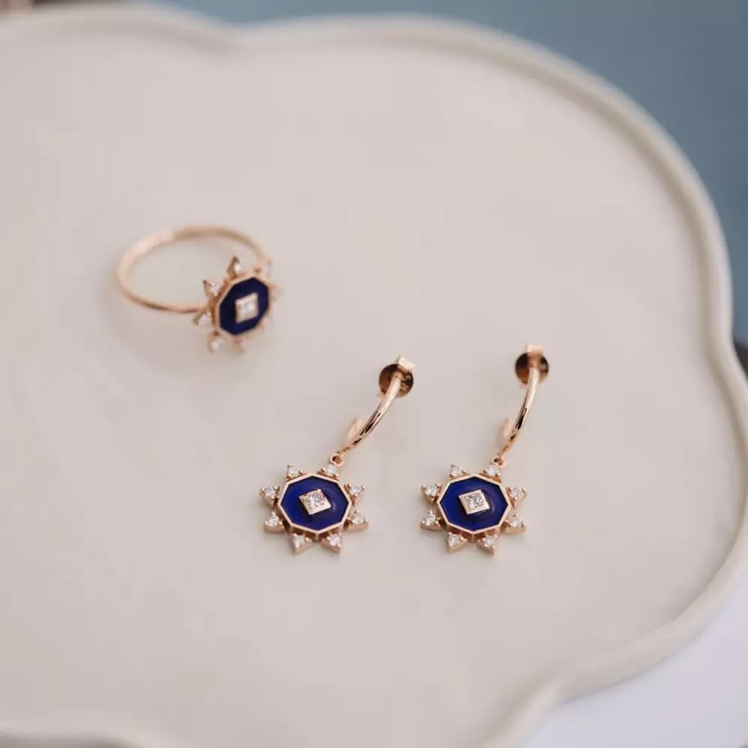 Bellatrix Pırlanta Taşlı ve Lacivert Mineli Yüzük