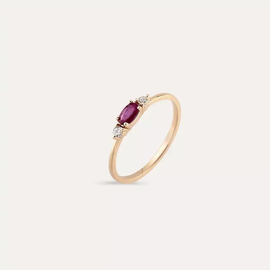 Tria 0.32 CT Yakut ve Pırlanta Taşlı Rose Altın Yüzük