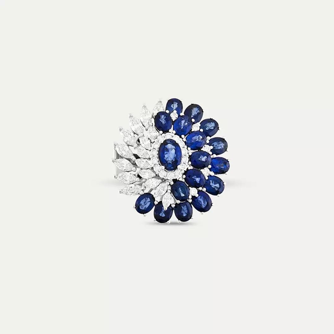 9.22 CT Safir ve Pırlanta Taşlı Beyaz Altın Yüzük