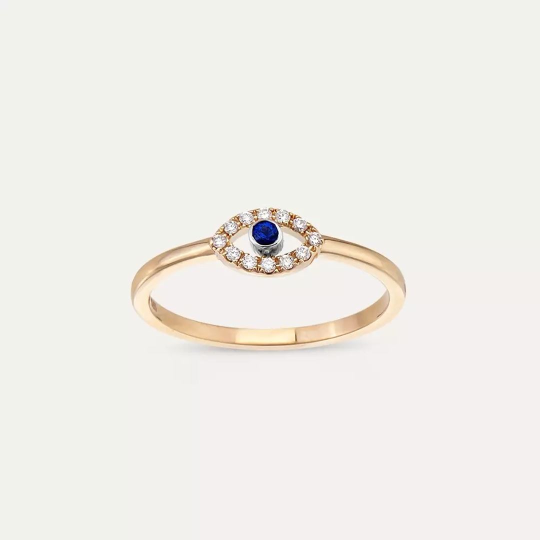 Eye Safir ve Pırlanta Taşlı Rose Altın Yüzük