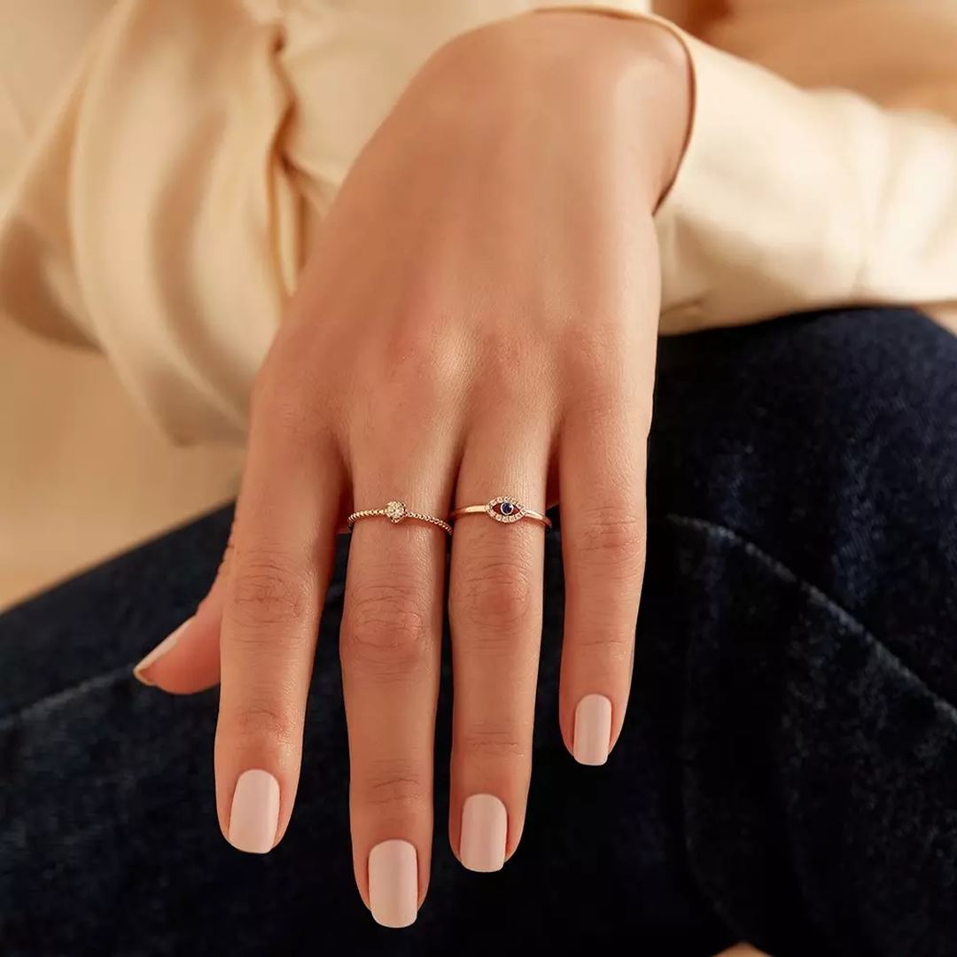 Eye Safir ve Pırlanta Taşlı Rose Altın Yüzük