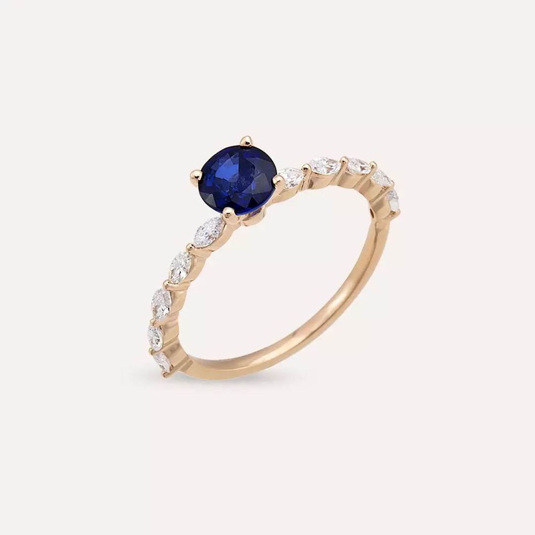 1.28 CT Safir ve Markiz Kesim Pırlanta Taşlı Yüzük