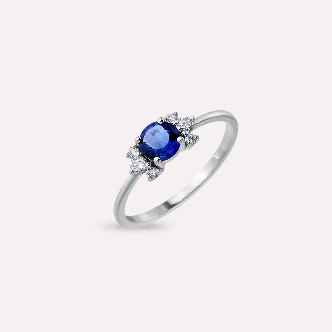 0.84 CT Safir ve Pırlanta Taşlı Beyaz Altın Yüzük