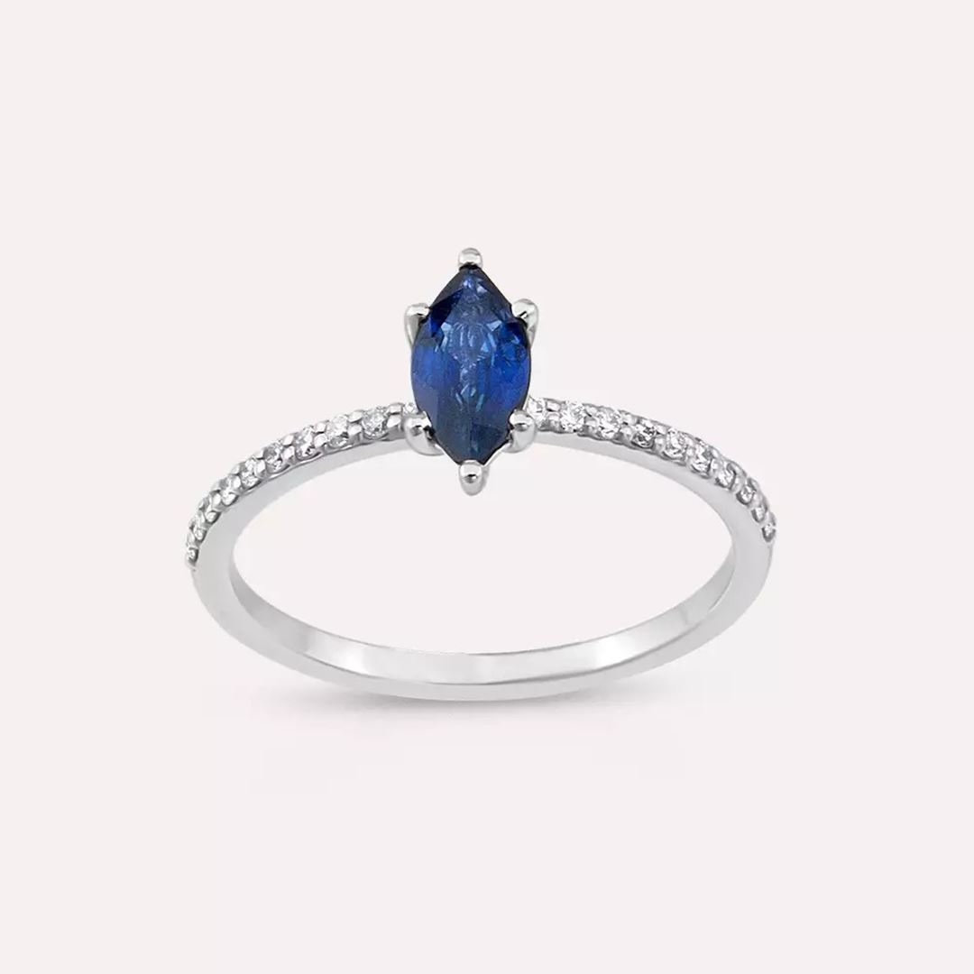 0.75 CT Safir ve Pırlanta Taşlı Beyaz Altın Yüzük