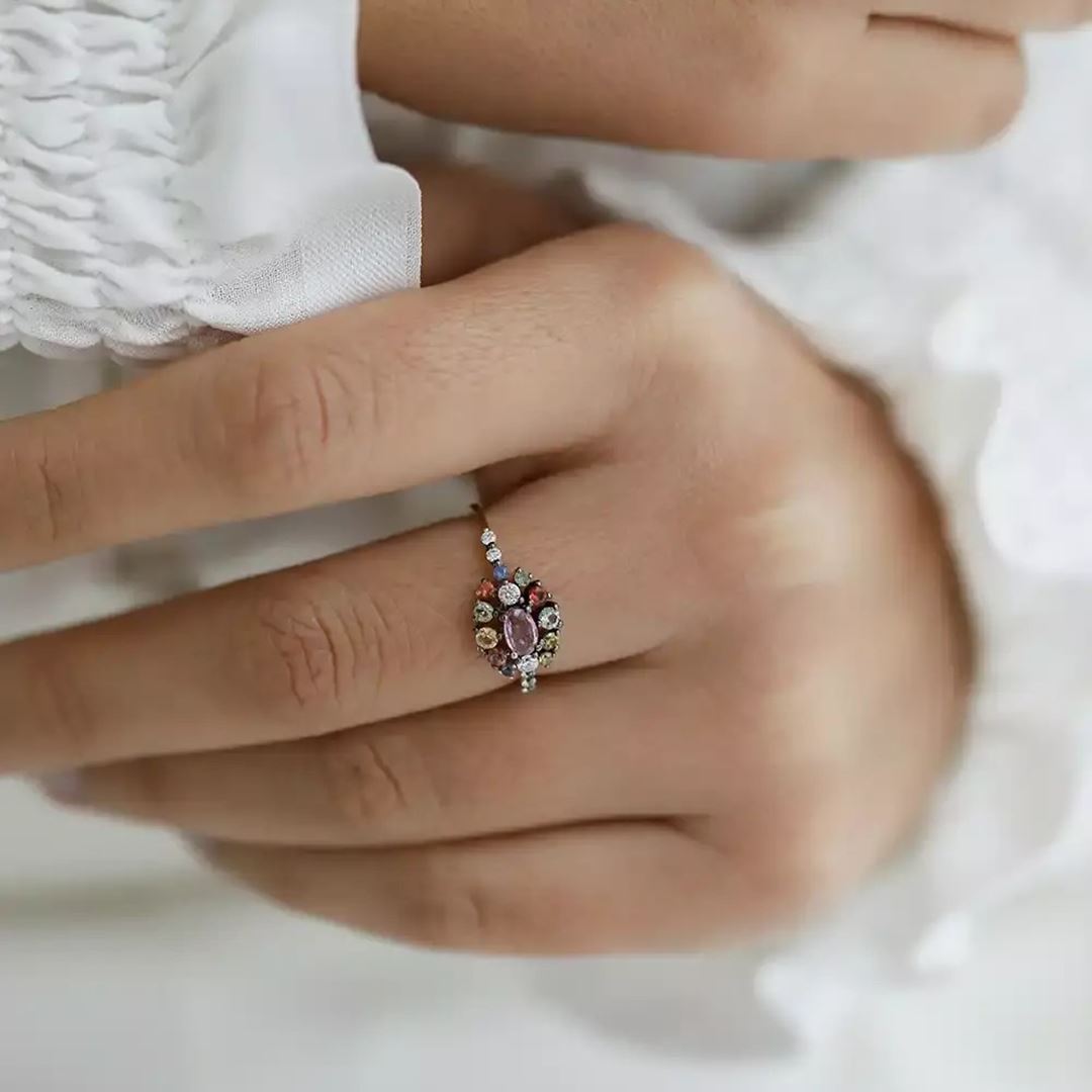 0.90 CT Multicolor Safir Taşlı Rose Altın Yüzük