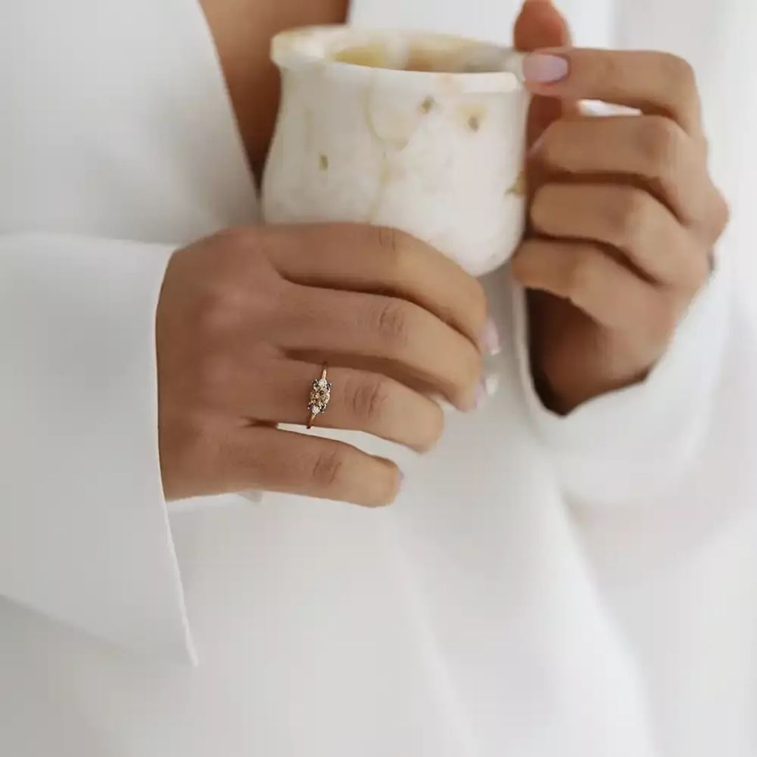 0.69 CT Multicolor Safir ve Brown Pırlanta Taşlı Sarı Altın Yüzük