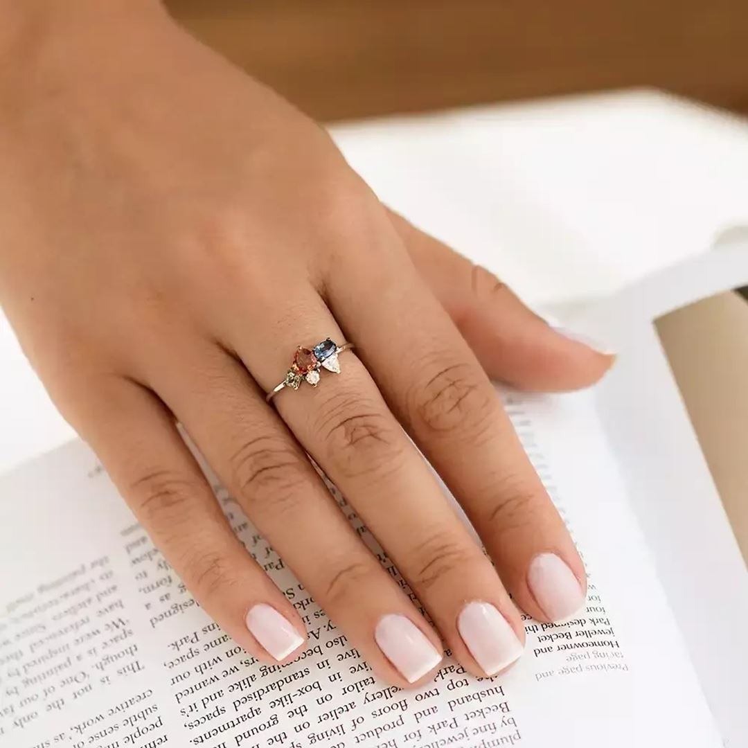 1.19 CT Multicolor Safir, Elmas ve Pırlanta Taşlı Yüzük