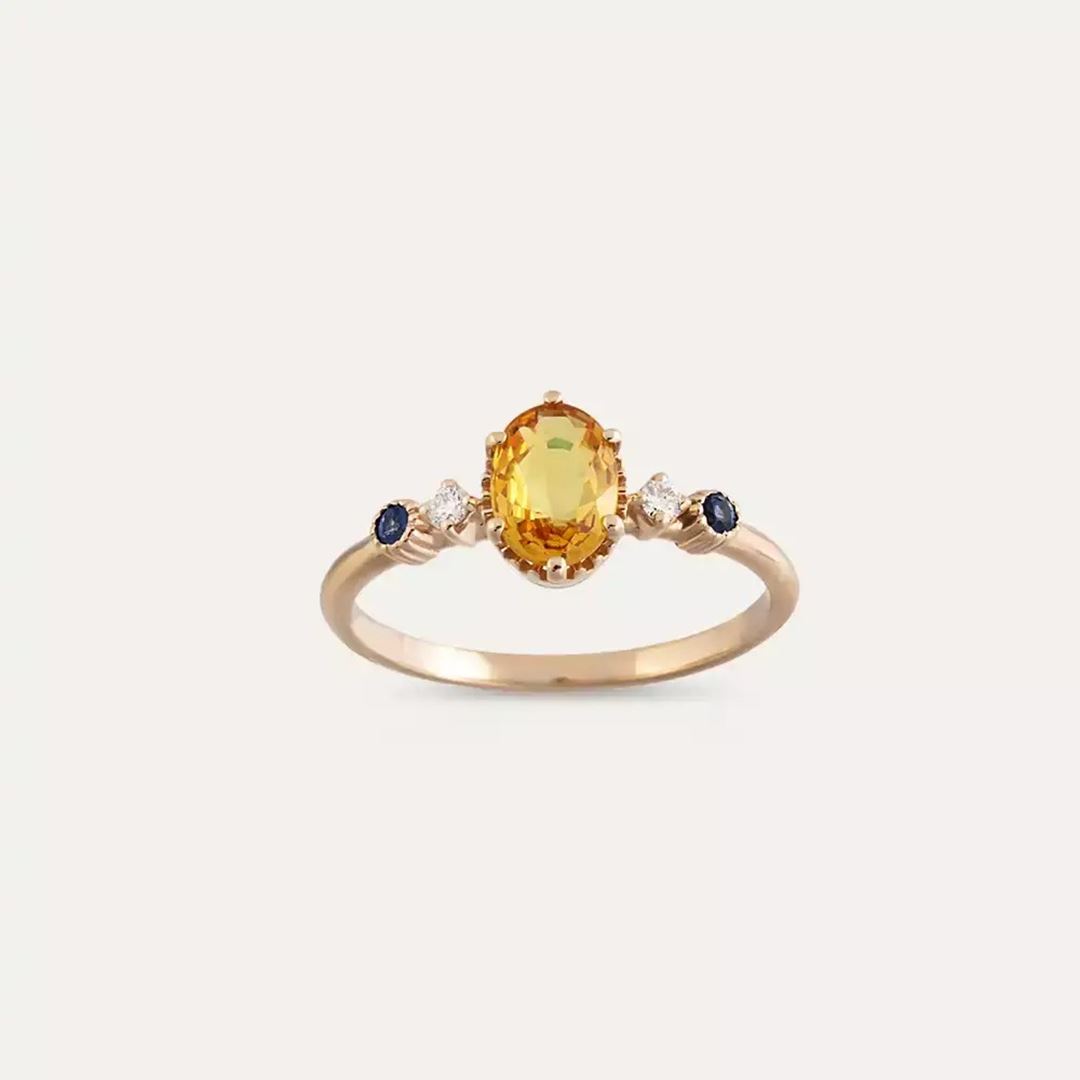 1.07 CT Multicolor Safir ve Pırlanta Taşlı Rose Altın Yüzük