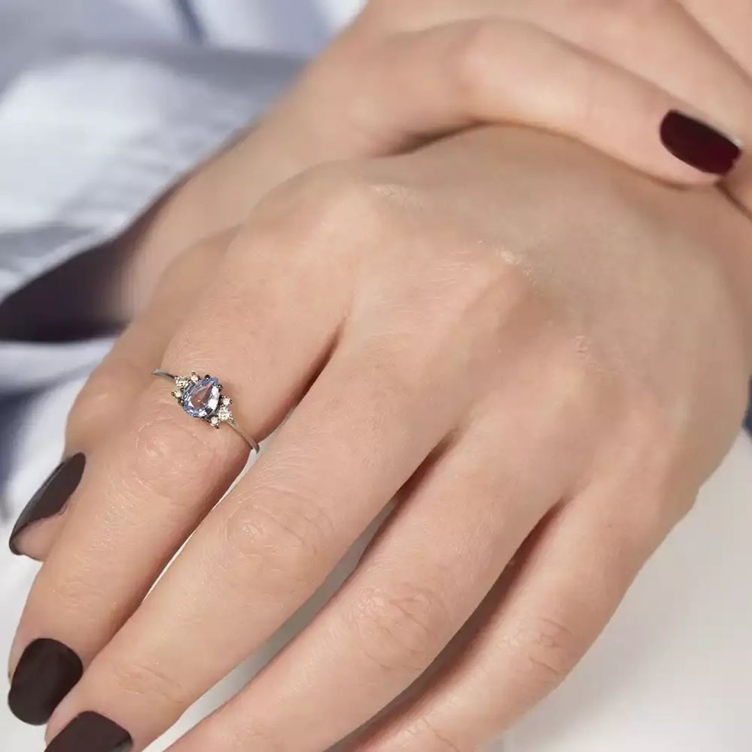 0.81 CT Blue Safir ve Brown Pırlanta Taşlı Beyaz Altın Yüzük