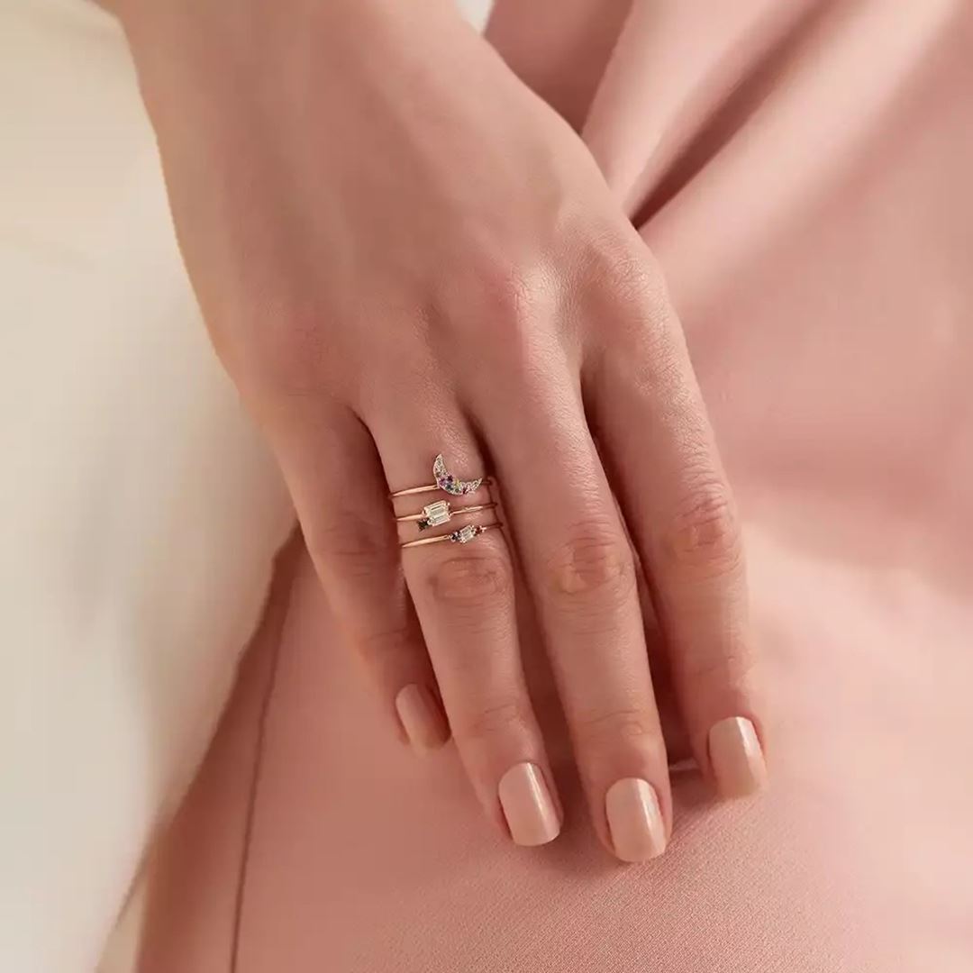 Moon 0.09 CT Multicolor Safir Taşlı Rose Altın Yüzük