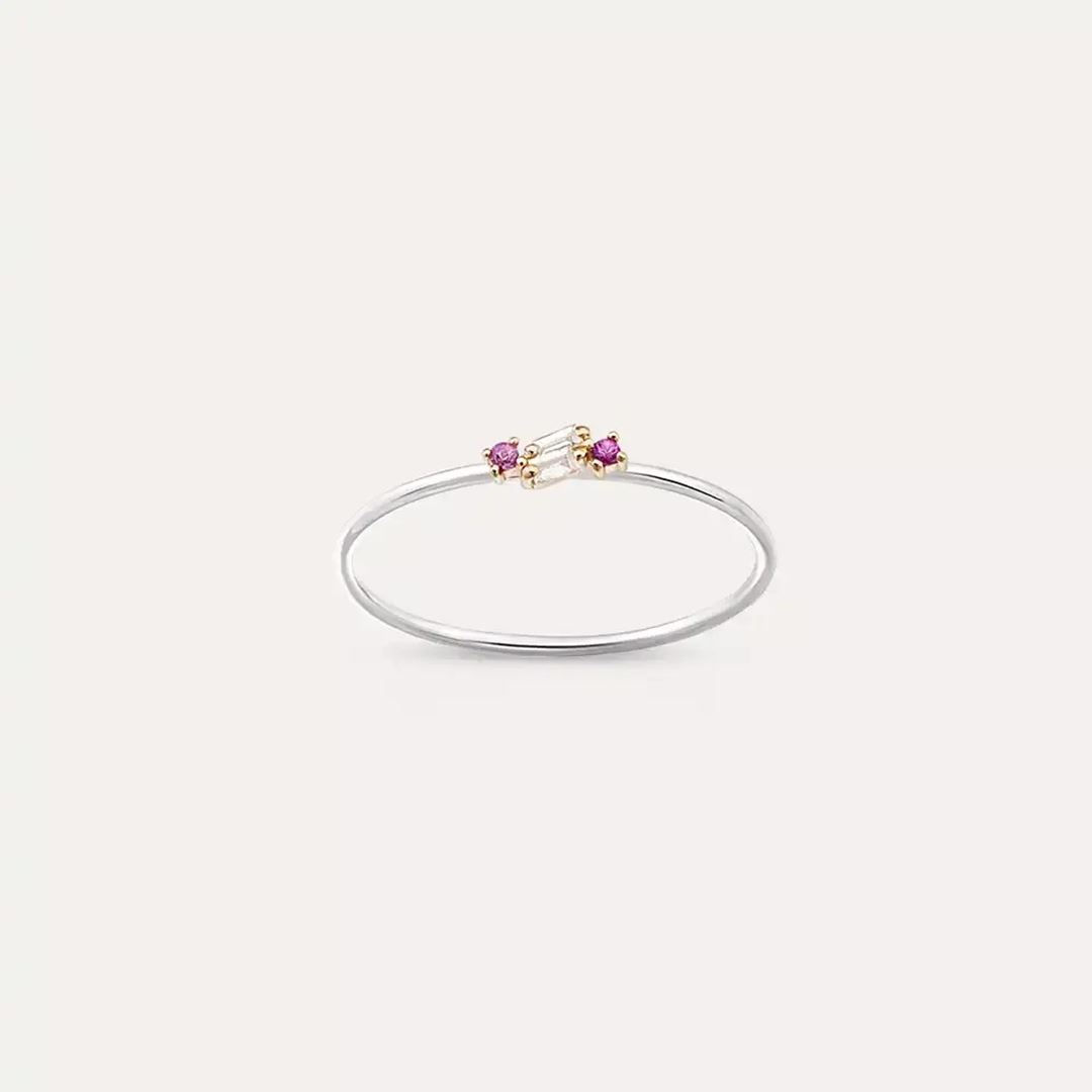 Seed 0.07 CT Pink Safir ve Baget Pırlanta Taşlı Yüzük