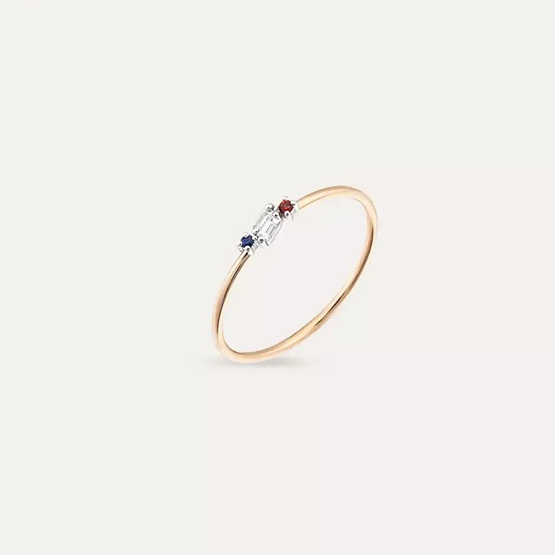 Seed 0.07 CT Multicolor Safir ve Baget Pırlanta Taşlı Yüzük