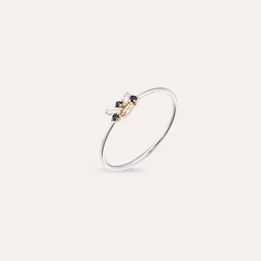 Seed 0.09 CT Blue Safir ve Baget Pırlanta Taşlı Yüzük