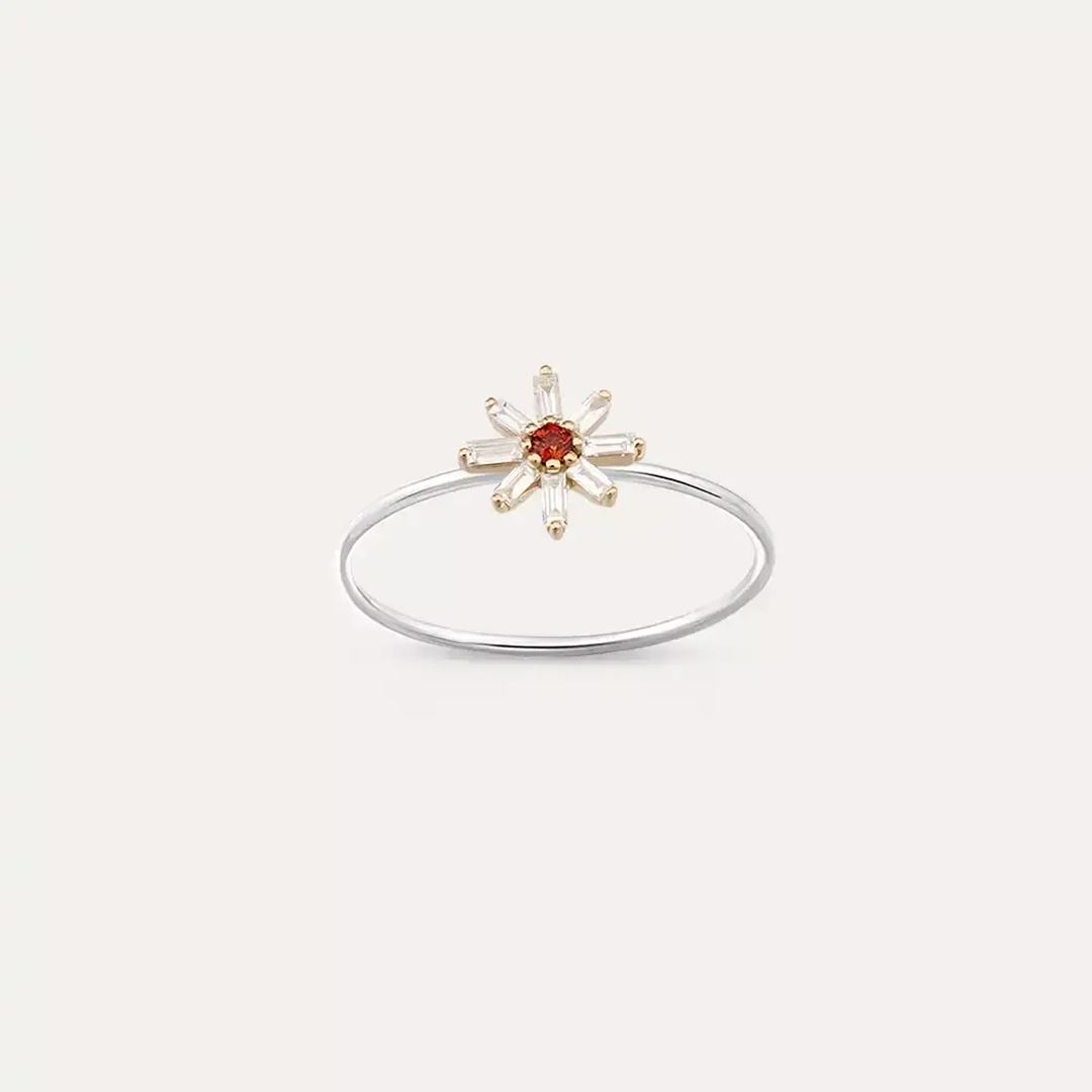 Blossom 0.15 CT Red Safir ve Baget Pırlanta Taşlı Yüzük
