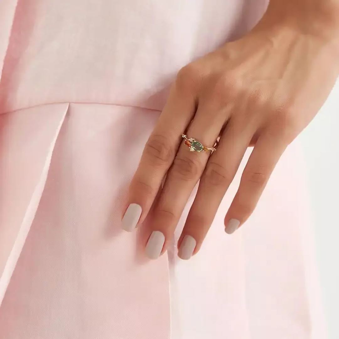 1.56 CT Brown Pırlanta ve Multicolor Safir Taşlı Yüzük