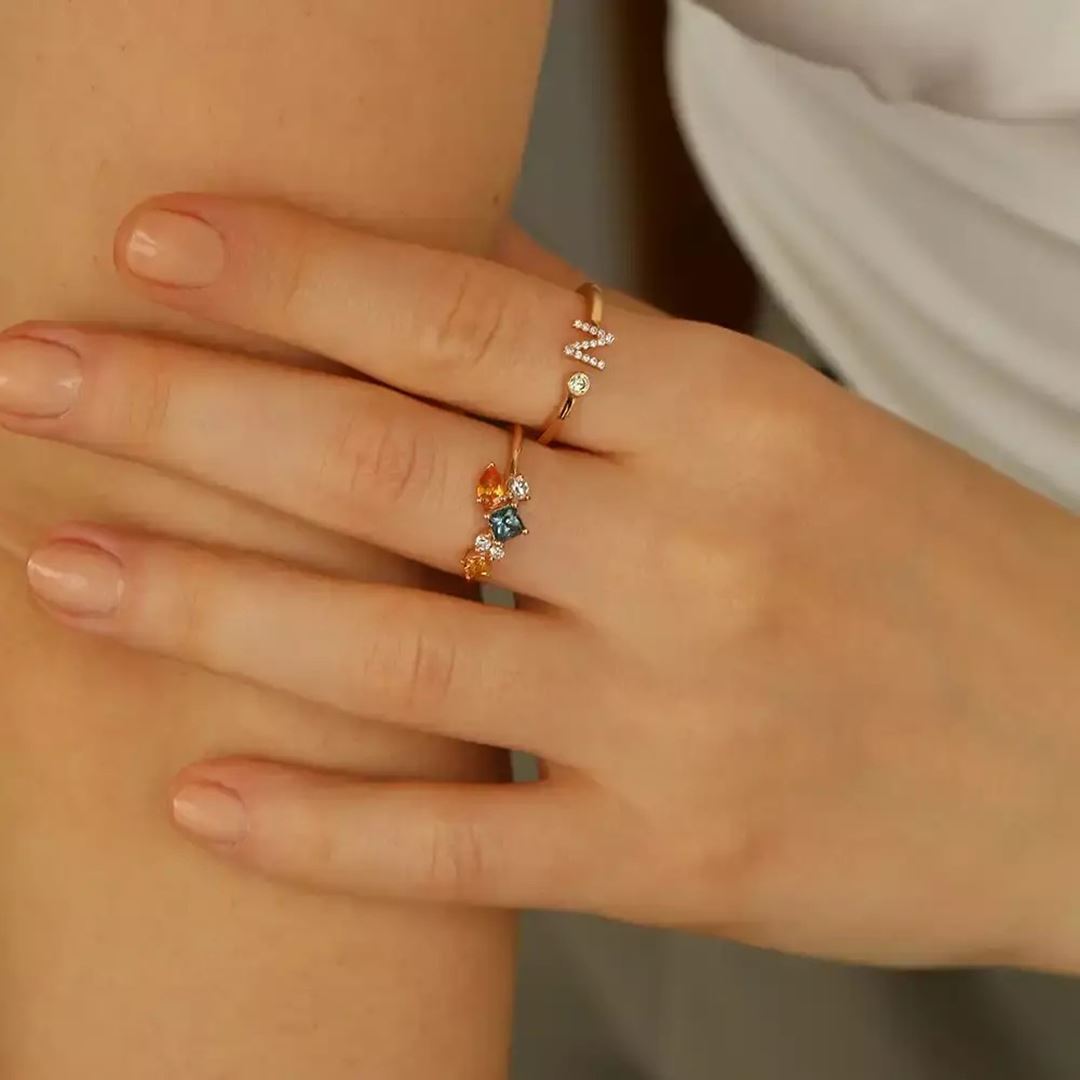 Lily 0.81 CT Multicolor Safir ve Pırlanta Taşlı Rose Altın Yüzük