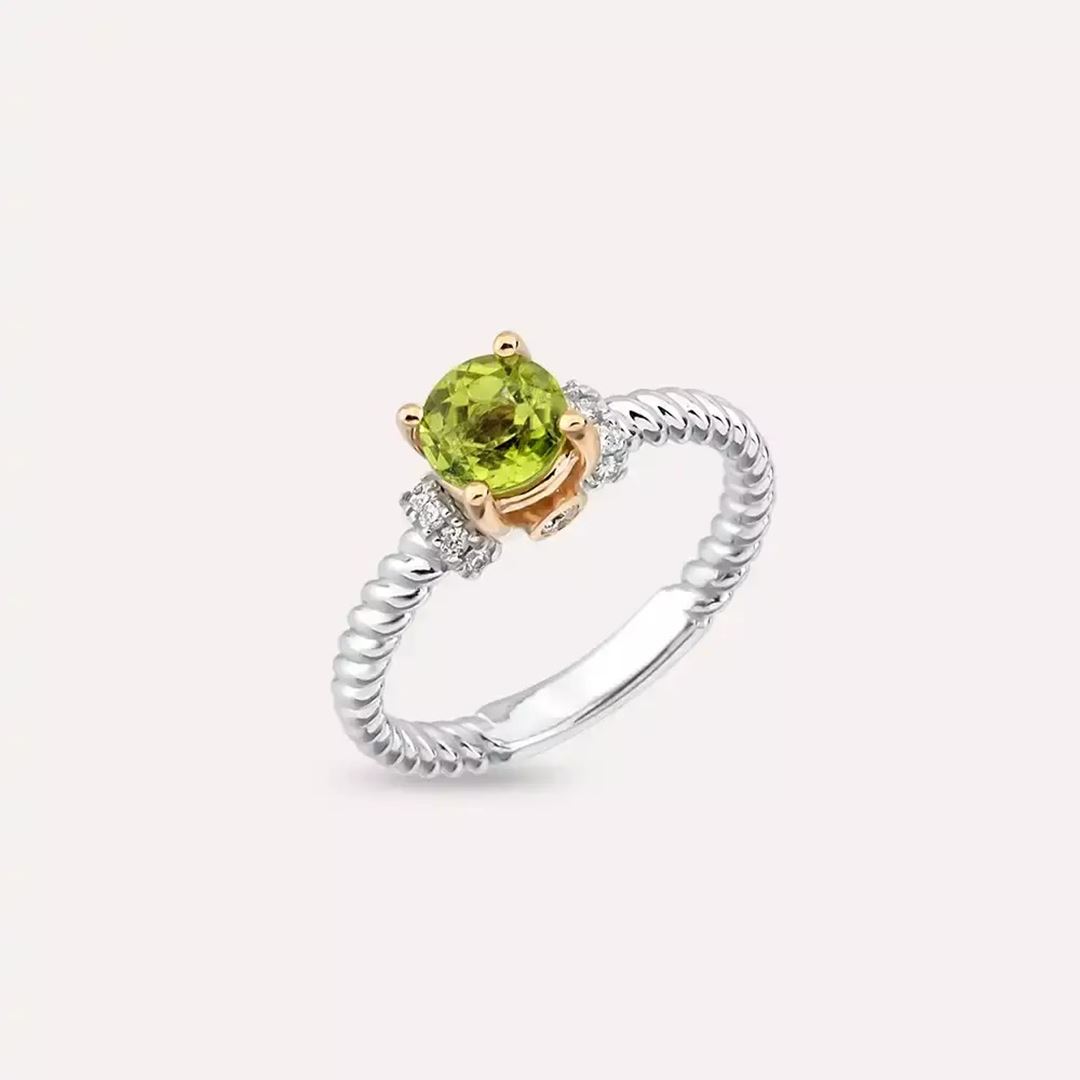 1.22 CT Peridot ve Pırlanta Taşlı Beyaz Altın Yüzük
