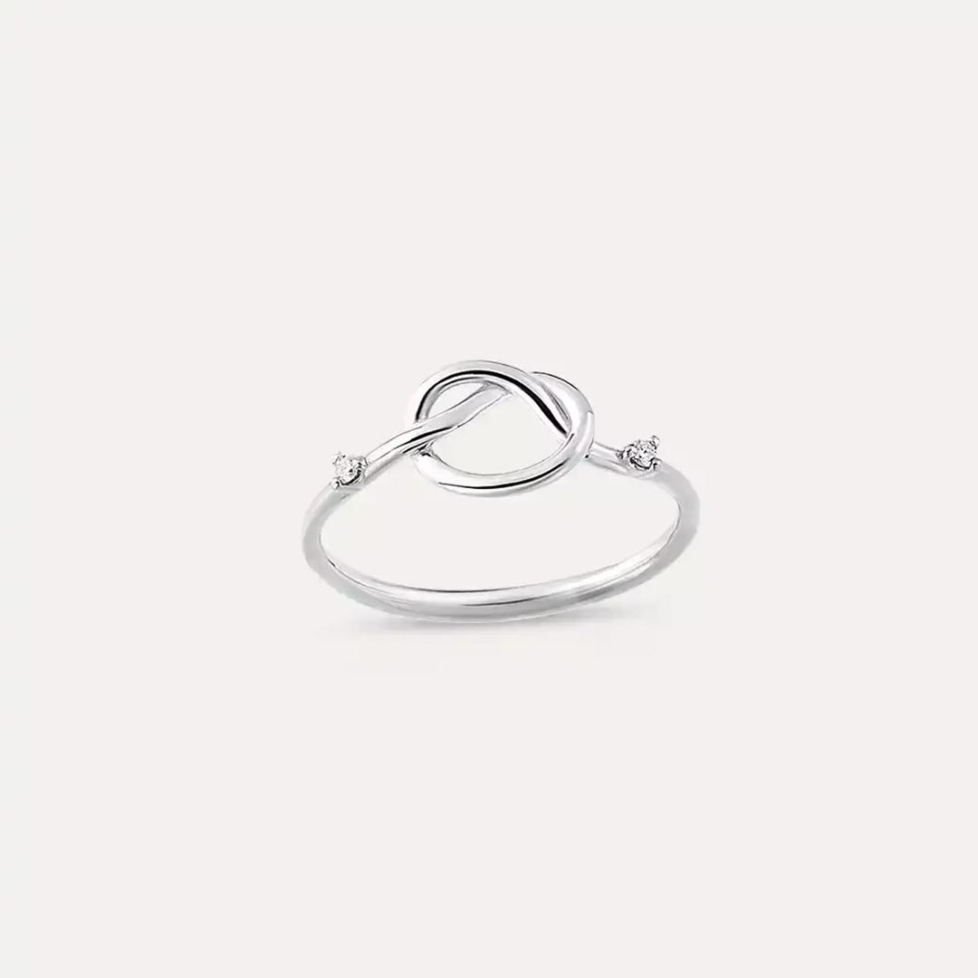 Düğüm Pırlanta Taşlı Beyaz Altın Yüzük