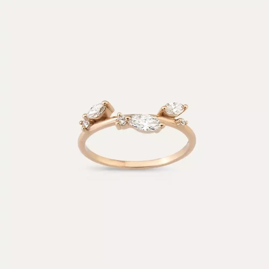 0.42 CT Markiz Kesim Pırlanta Taşlı Rose Altın Yüzük