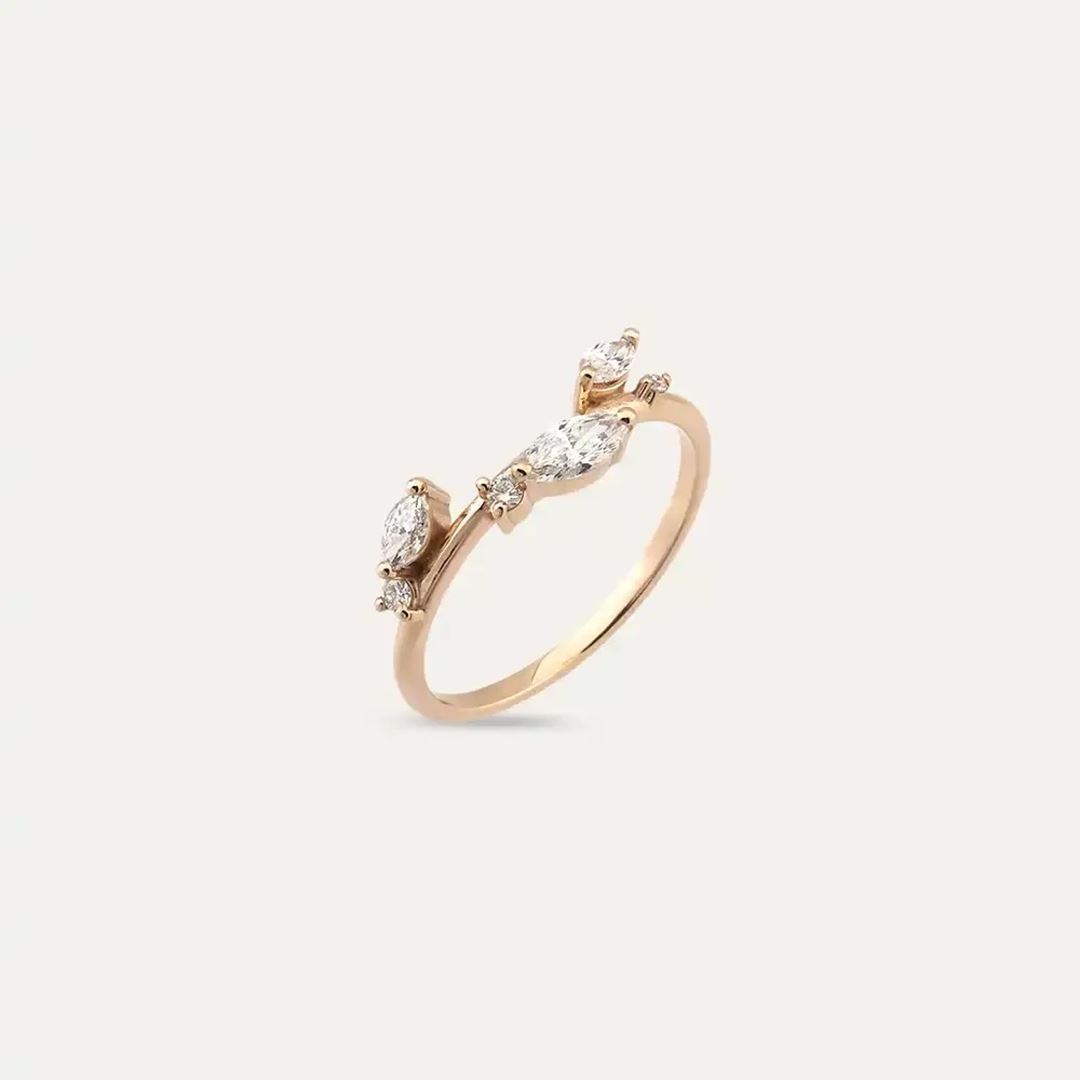 0.42 CT Markiz Kesim Pırlanta Taşlı Rose Altın Yüzük