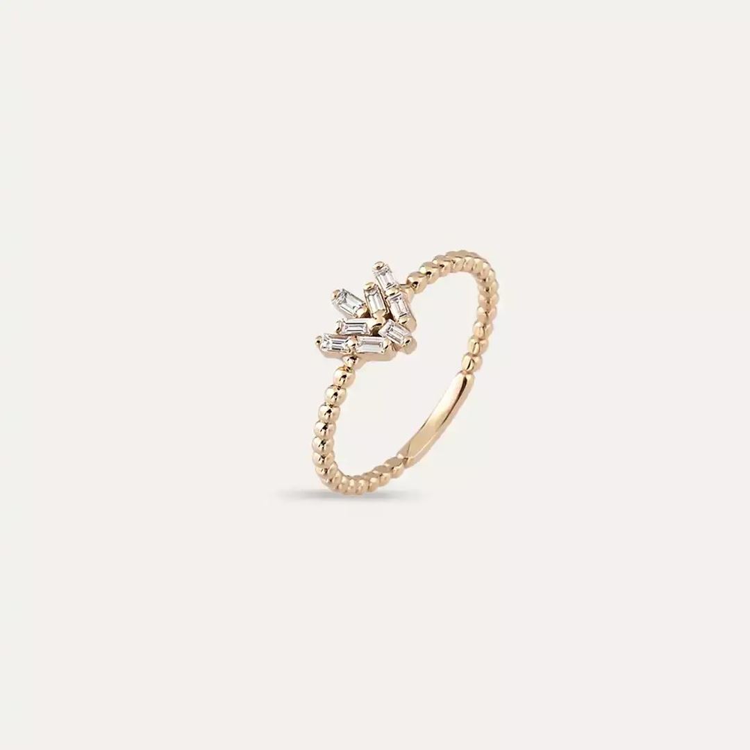 0.16 CT Baget Pırlanta Taşlı Rose Altın Yüzük