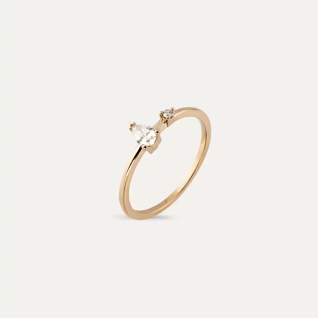 0.21 CT Damla Kesim Pırlanta Taşlı Rose Altın Yüzük