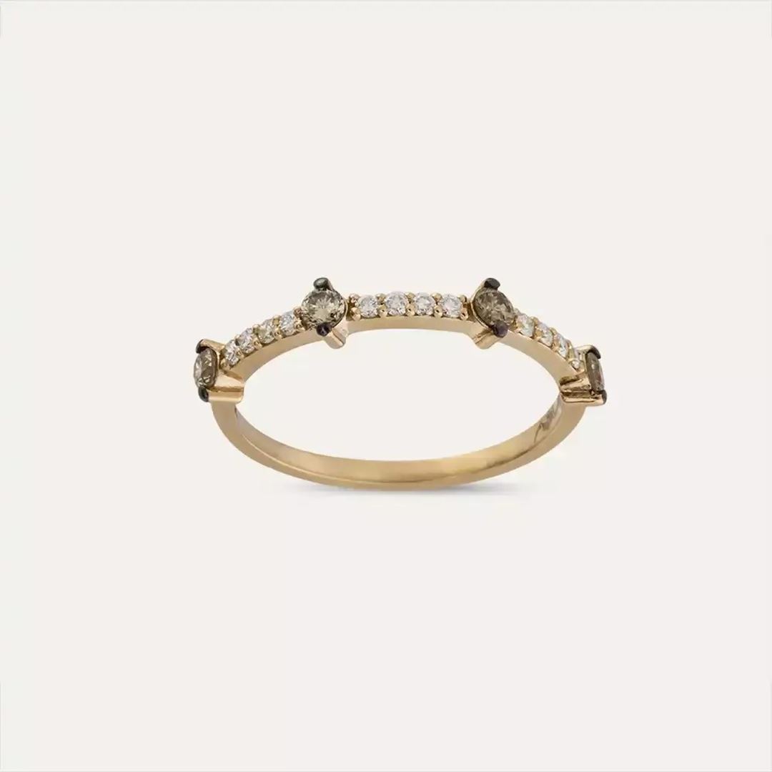 Bitter Pırlanta ve Brown Pırlanta Taşlı Rose Altın Yüzük