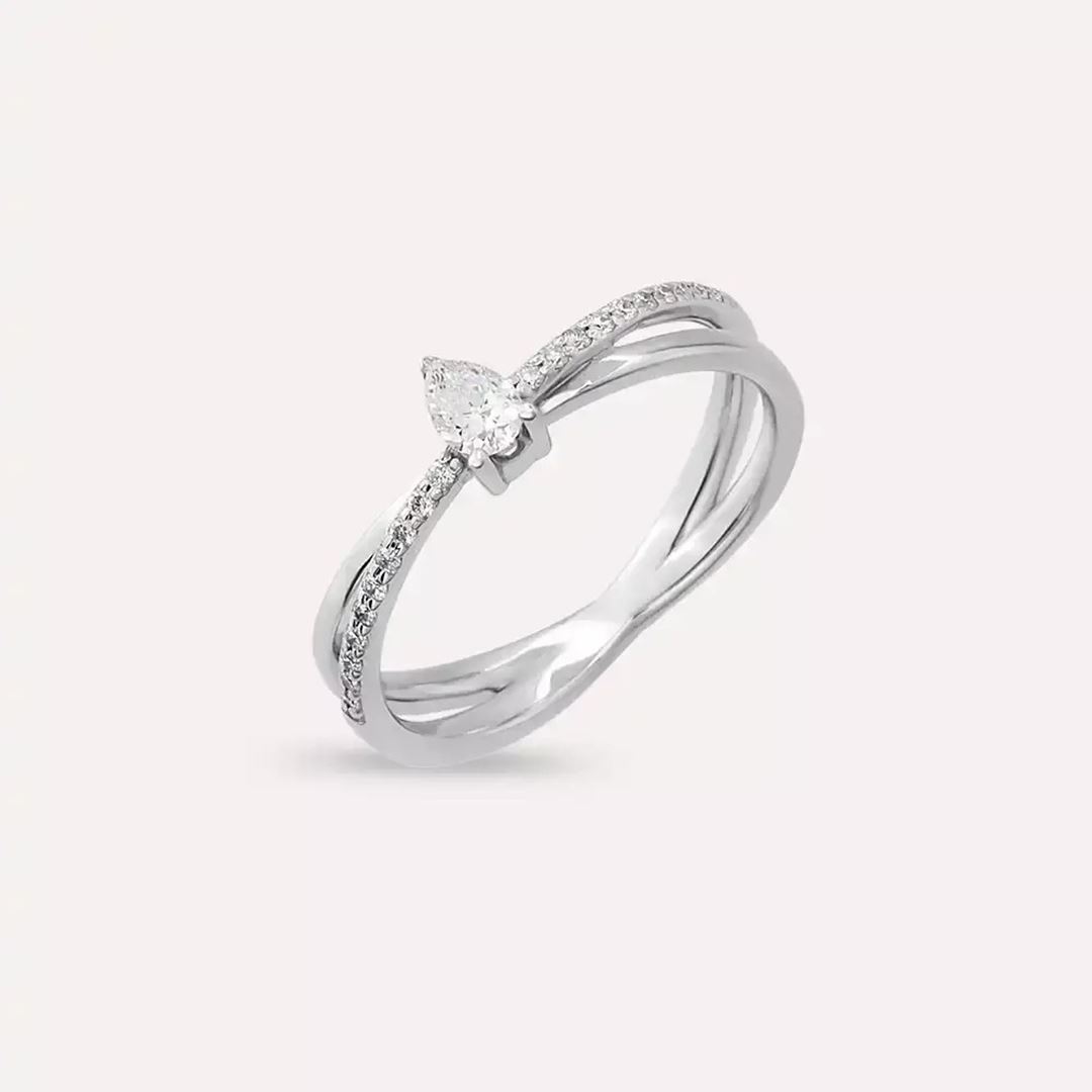 0.27 CT Damla Kesim Pırlanta Taşlı Beyaz Altın Yüzük