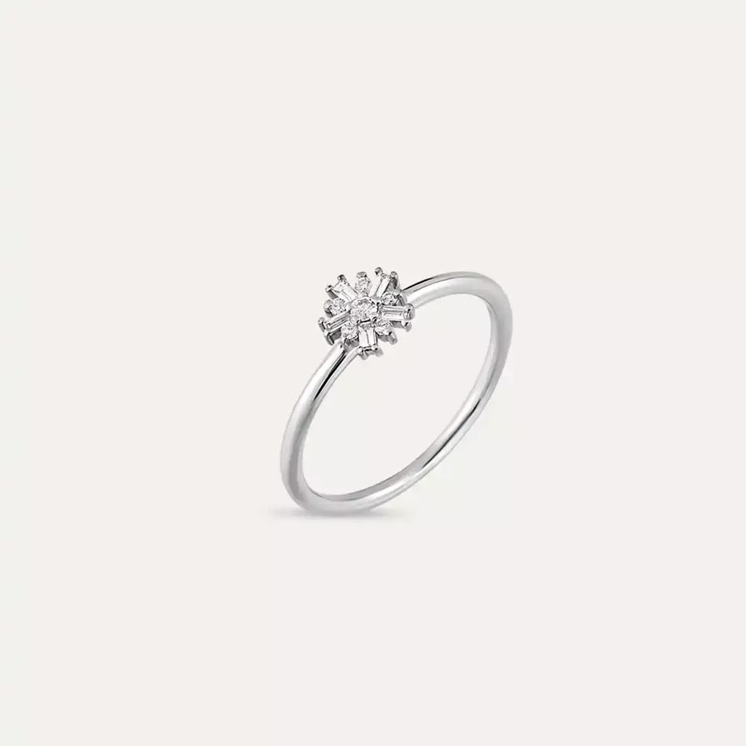 0.11 CT Baget Pırlanta Taşlı Beyaz Altın Minimal Yüzük
