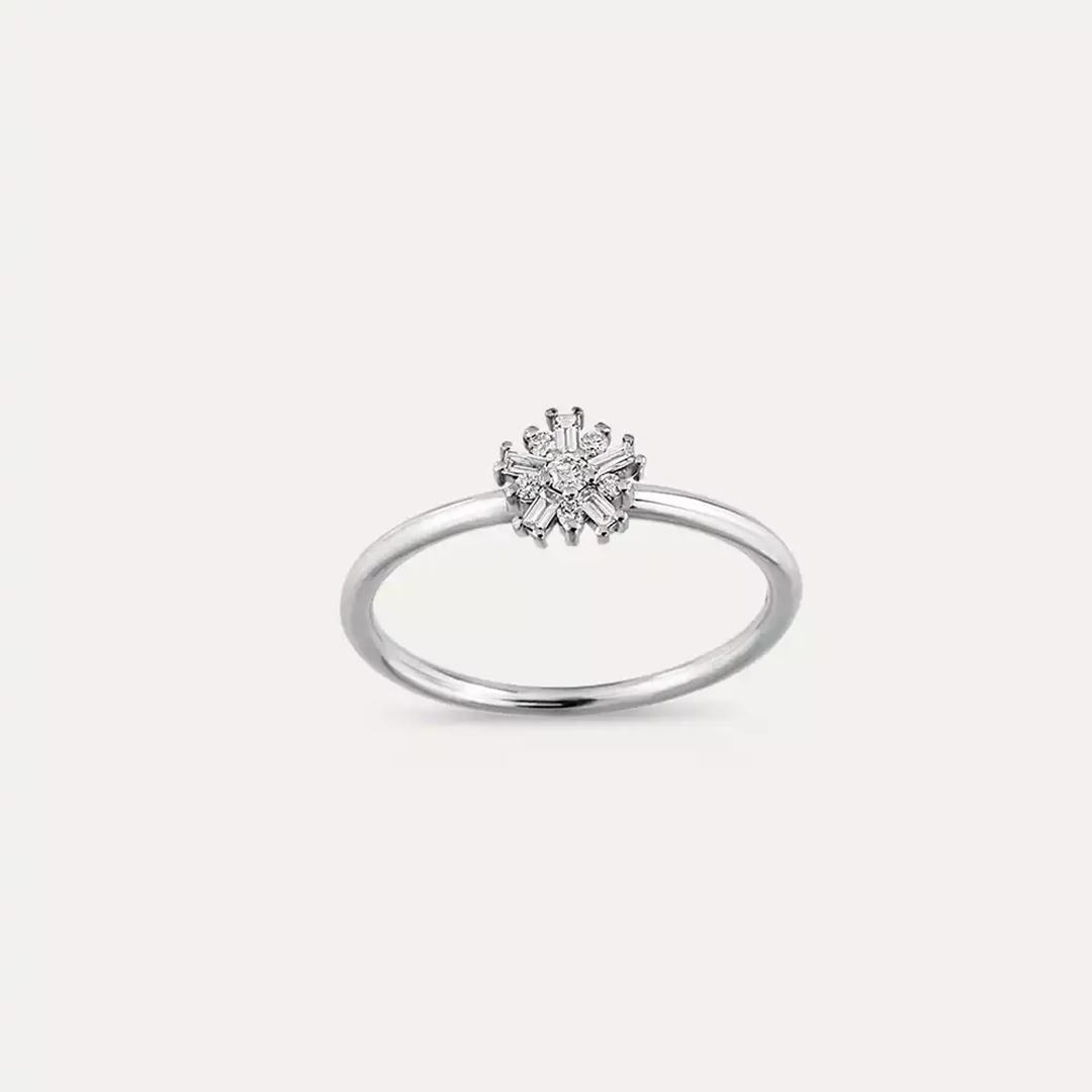 0.11 CT Baget Pırlanta Taşlı Beyaz Altın Minimal Yüzük
