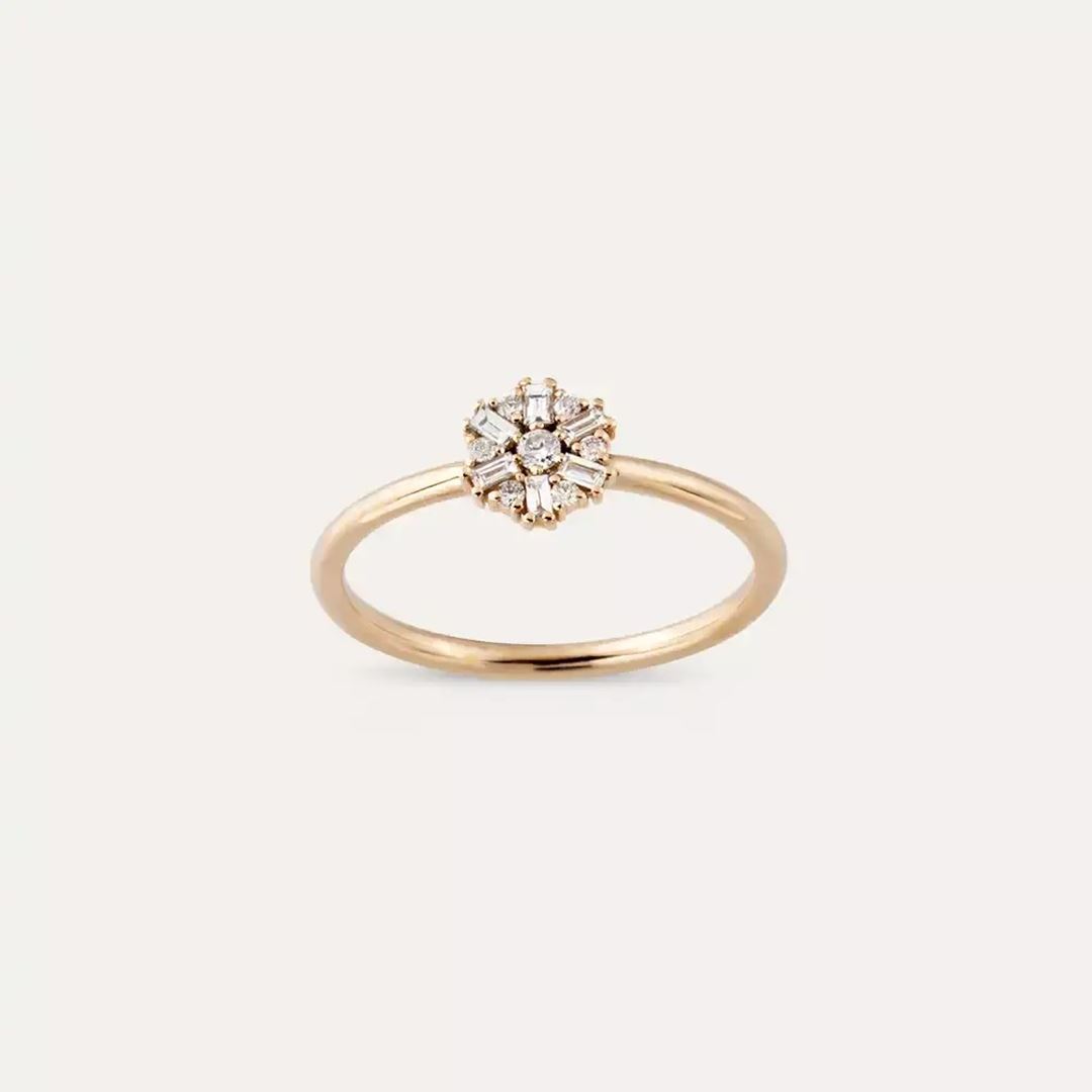 0.13 CT Baget Kesim Pırlanta Taşlı Rose Altın Yüzük